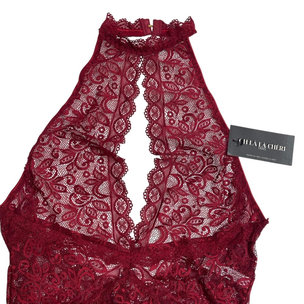 Oh La La Cheri Rhubarb Soft Lace Collared Teddy Keyhole Small/Medium New NWT - Picture 3 of 10